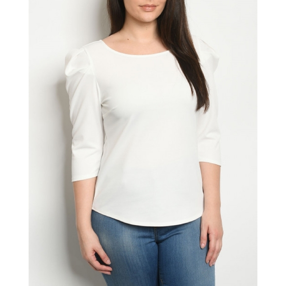 SALE | SIZE 1X | PLUS SIZE "Kinda White" Puff-sleeve Top - Picture 1 of 2